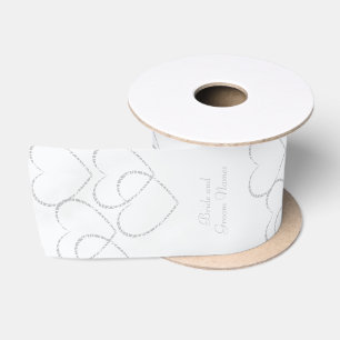 Bride and Groom, Wishes and Silver Hearts Vertical Satin Ribbon