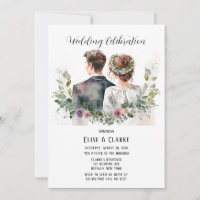Bride and Groom with Botanical Florals Wedding