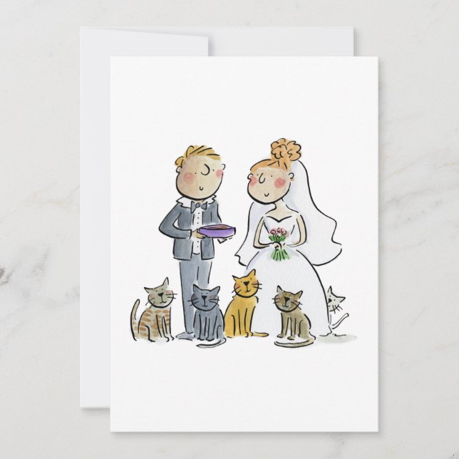 Bride and Groom with Cats Invitation (Front)