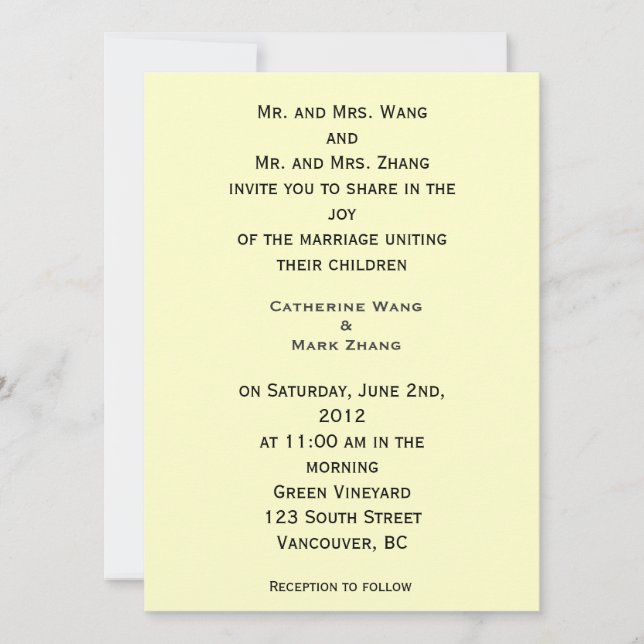 bride and groom's parents wedding invitation (Front)