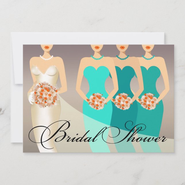Bride and her Brdesmaids Bridal Shower | teal Invitation (Front)