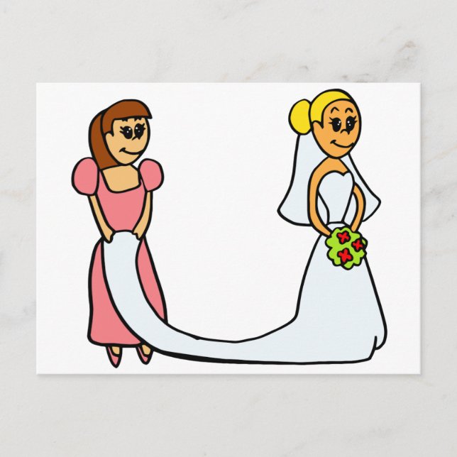 Bride and Maid of Honour Cartoon Postcard (Front)