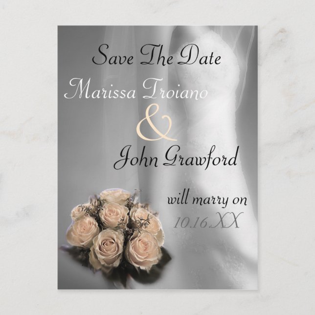 Bride And Roses Save The Date Announcement Postcar Postcard (Front)