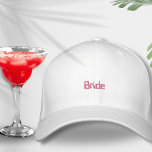 Bride Bachelorette Honeymoon retro pink red trendy Embroidered Hat<br><div class="desc">Elevate your bridal style with our "Bride" embroidered cap! This stylish accessory is the perfect way to announce your bride status during all your pre-wedding and honeymoon festivities. With the word "Bride" elegantly embroidered on the front, this cap is a chic and timeless addition to your bridal wardrobe. The elegant...</div>