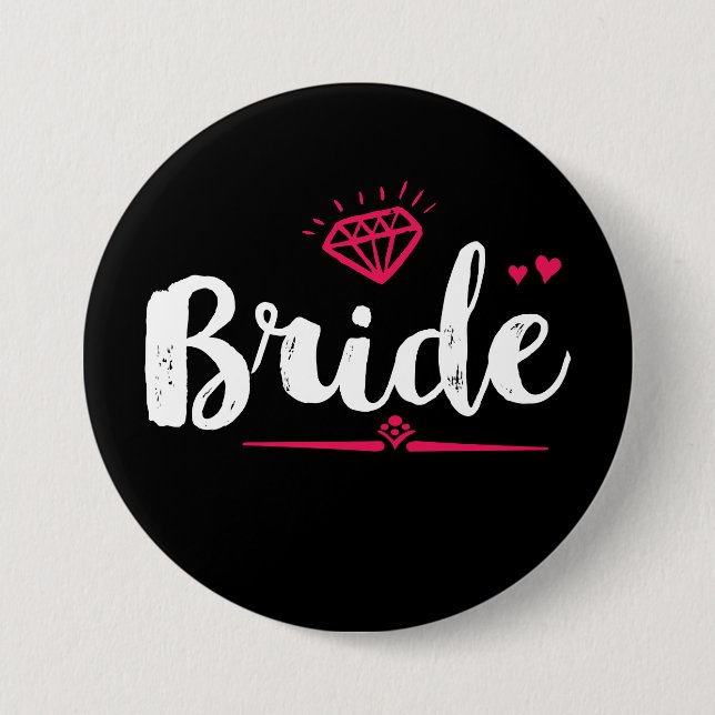 Bride Bachelorette Party Wedding Black Pink Button (Front)