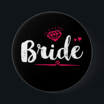 Bride Bachelorette Party Wedding Black Pink Button<br><div class="desc">Team bride button. Perfect for bridal shower and bachelorette party accessories before the wedding. Navy blue,  white and pink with diamond and small hearts. Background colour can be customised to your desired colour theme. This pin is for the bridesmaid,  maid of honour,  bride's families and friends.</div>