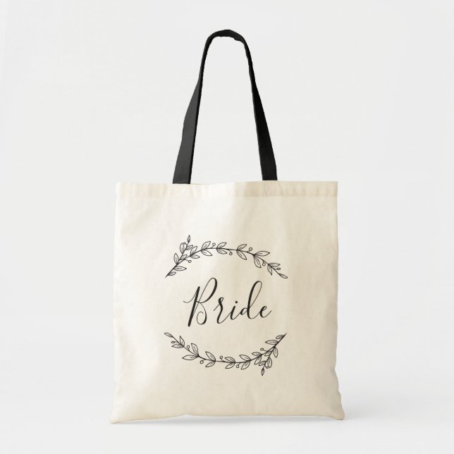Bride bag. Black and white botanical wedding Tote Bag (Front)