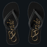 Bride black gold script elegant chic wedding jandals<br><div class="desc">Bride,  gold script and black elegant chic wedding Flip Flops</div>