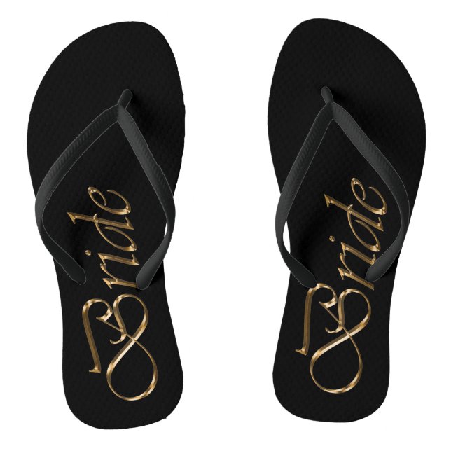 Bride black gold script elegant chic wedding jandals (Footbed)