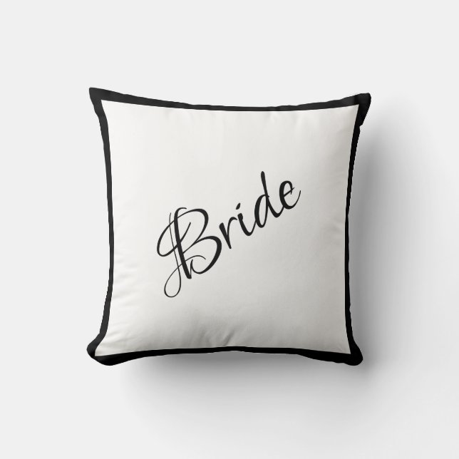 Bride Black Script Chic Wedding Cushion (Front)