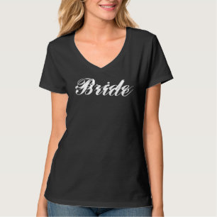 Bride Black White Calligraphy Script V-Neck T-Shirt