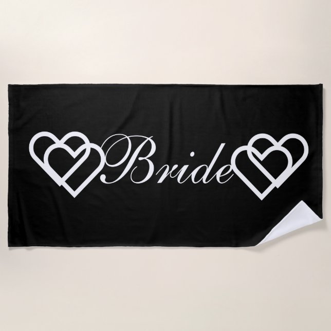 Bride Black White Hearts Beach Towel (Front)