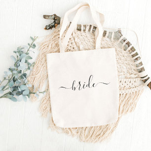 Bride Black White modern script wedding Tote Bag