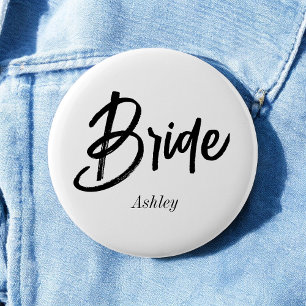 Bride Black White Script Wedding  6 Cm Round Badge