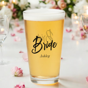 Bride Black White Script Wedding Glass
