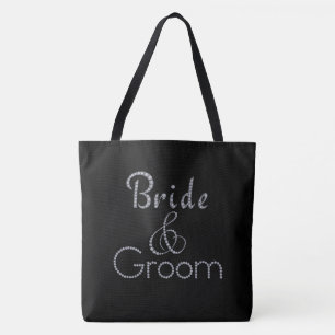 Bride bling & groom custom background colour tote bag
