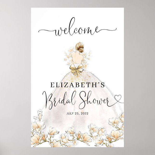 Bride Blonde Dress Floral Welcome Bridal Shower Poster (Front)