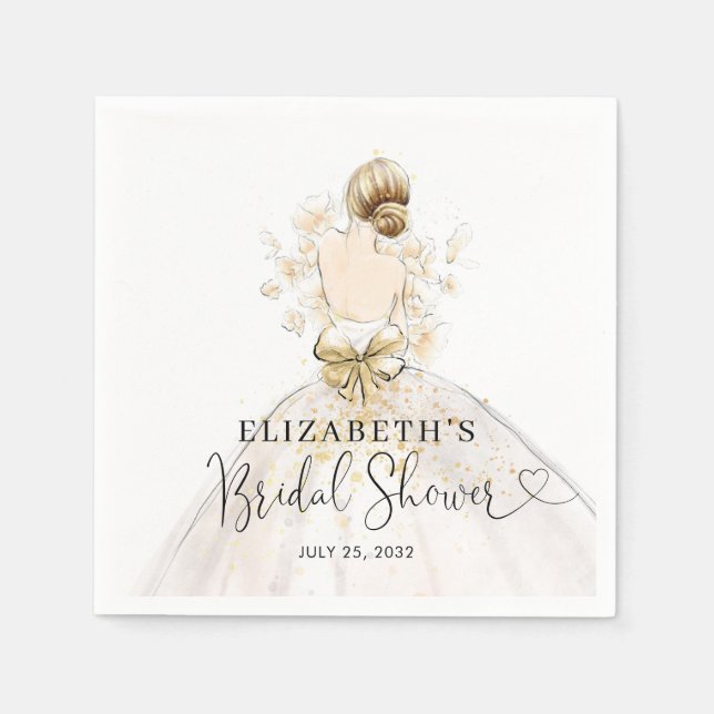 Bride Blonde Dress Pink Gold Floral Bridal Shower  Napkin (Front)
