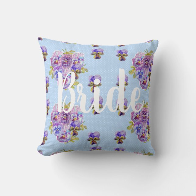 Bride Blue Flowers Floral Wedding Decor Cushion (Front)