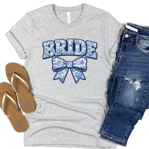 Bride Blue Toile Coquette Bow T-Shirt