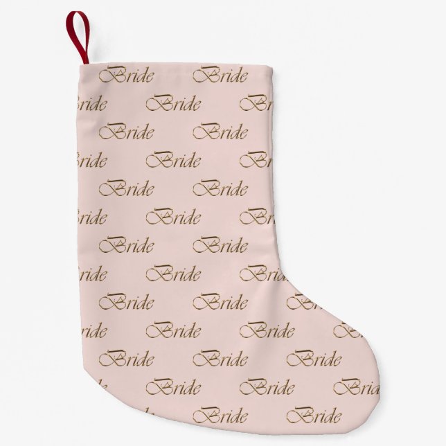 Bride blush pink gold calligraphy pattern elegant small christmas stocking (Front)