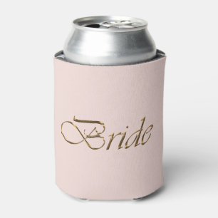Bride blush pink gold script calligraphy elegant can cooler