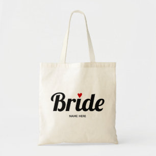 Bride bold typography red heart wedding tote bag