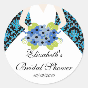 Bride Bridal Shower Sticker Seal Damask Royal Blue