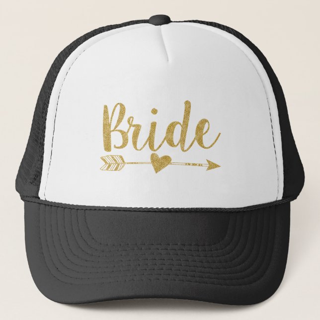 Bride|Bride Tribe|Golden Glitter-Print Trucker Hat (Front)