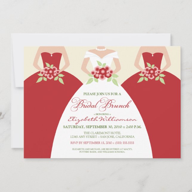 Bride & Bridesmaids Bridal Brunch Invitation (red) (Front)