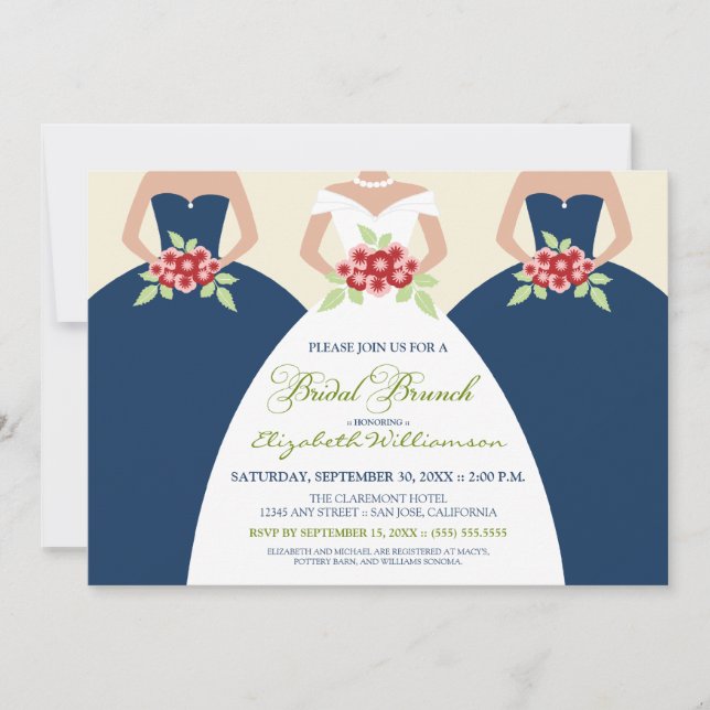 Bride & Bridesmaids Bridal Brunch Invite (navy) (Front)