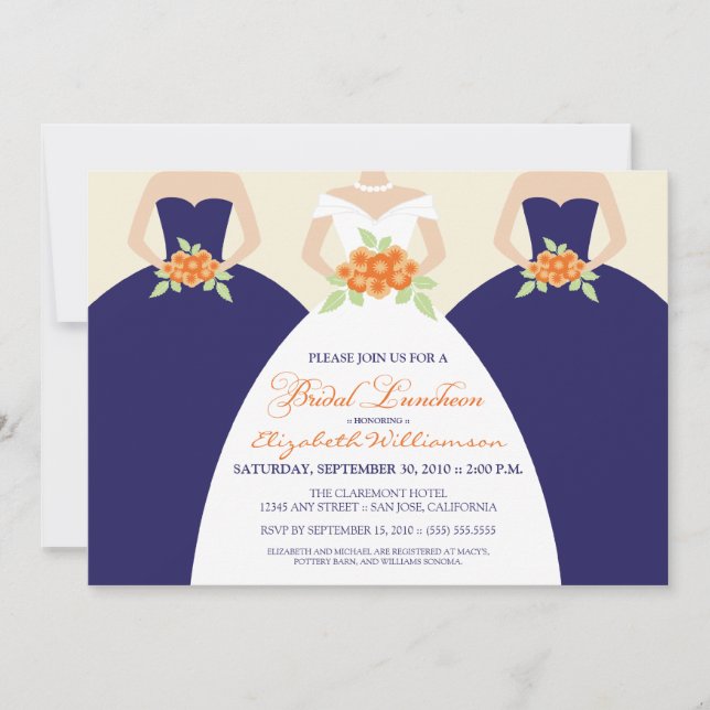 Bride & Bridesmaids Bridal Luncheon Invite (navy) (Front)