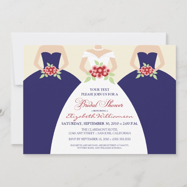 Bride & Bridesmaids Bridal Luncheon Invite (navy) (Front)