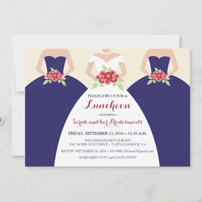 Bride & Bridesmaids Bridal Luncheon Invite (navy) (Front)