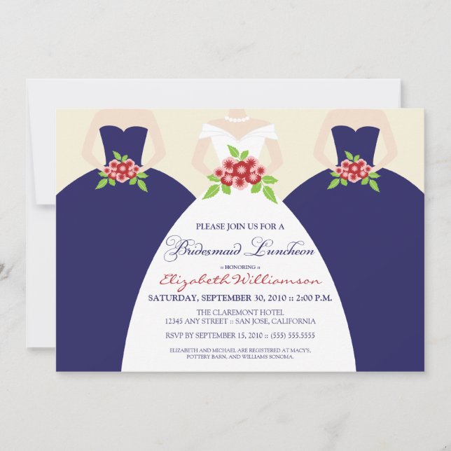 Bride & Bridesmaids Bridal Luncheon Invite (navy) (Front)