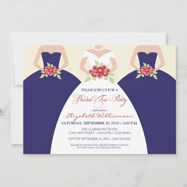 Bride & Bridesmaids Bridal Tea Party (navy) Invitation (Front)