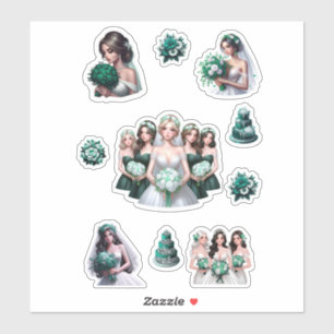 Bride Bridesmaids  Emerald White Flower Bouquet