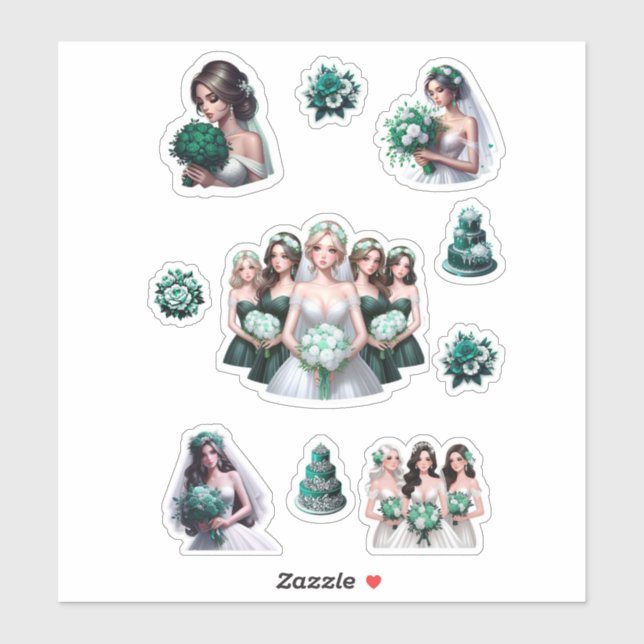 Bride Bridesmaids  Emerald White Flower Bouquet (Sheet)