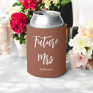 Bride Brown White Future Mrs Elegant  Can Cooler