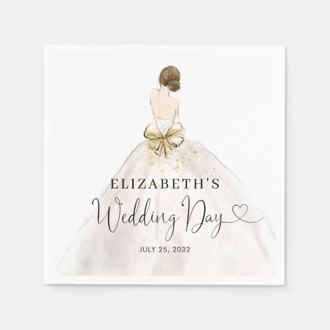 Bride Brunette Dress Floral Bridal Wedding Day Napkin (Front)