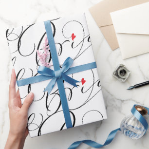 Bride Calligraphy Fancy Script Lettering Heart Wrapping Paper