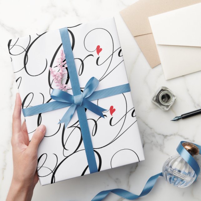 Bride Calligraphy Fancy Script Lettering Heart Wrapping Paper (Gifting)