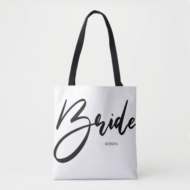 Bride Chic Black and White Calligraphy Custom Tote Bag (Front)