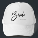 Bride Chic Black Typography Personalised White Trucker Hat<br><div class="desc">Go to your activities in bride style with this chic bride champagne trucker hat.  This hat is also available in champagne,  pink and white,  and more colours.</div>