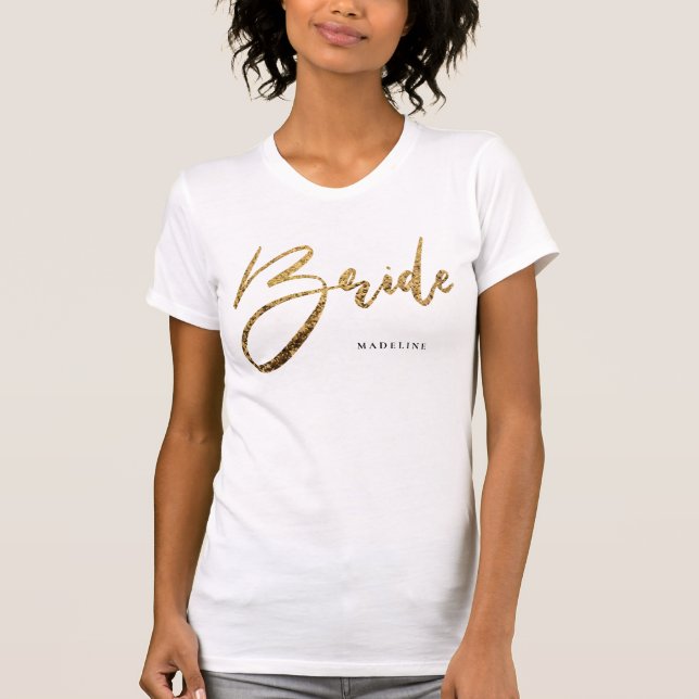 Bride Chic Gold Glitter Personalised T-Shirt (Front)
