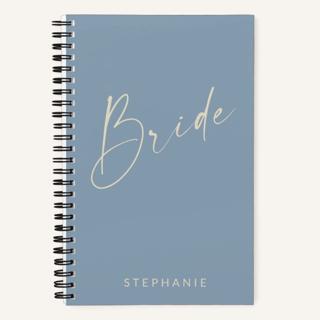Bride Chic Minimalist Personalised Dusty Blue Notebook (Front)