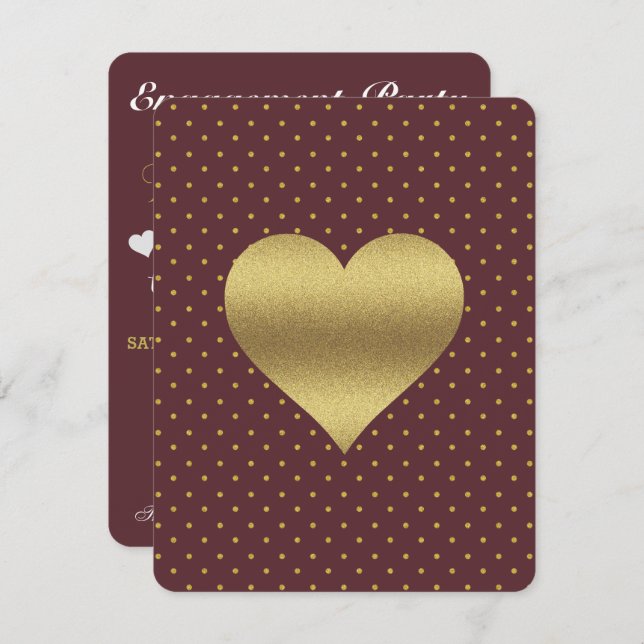 BRIDE CO Burgundy And Gold Heart Polka Dot Party Invitation (Front/Back)