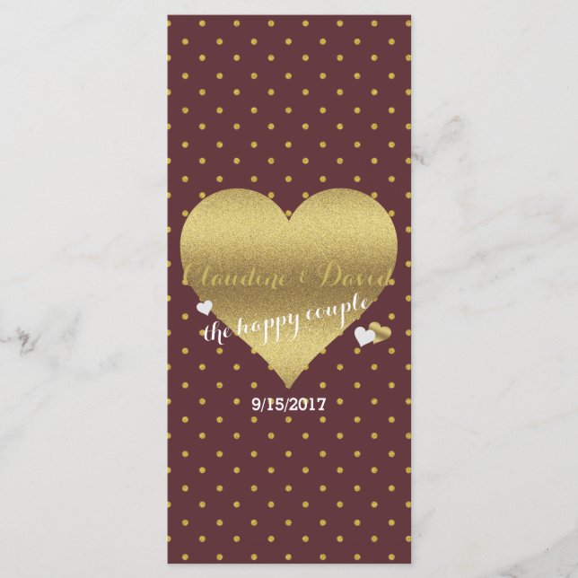 BRIDE & CO Burgundy Gold Polka Dot Wedding Party Programme (Front)