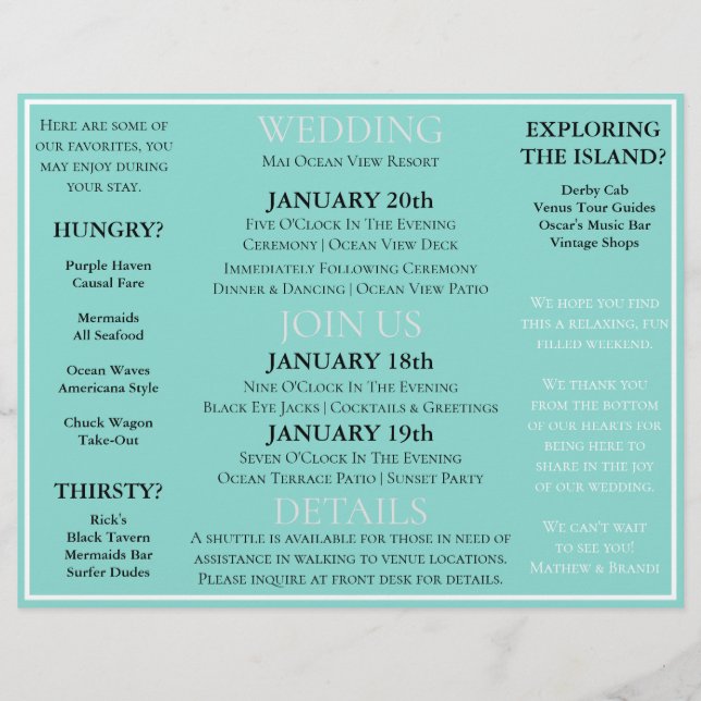 Bride Co Destination Wedding Party Event Schedule Flyer (Back)