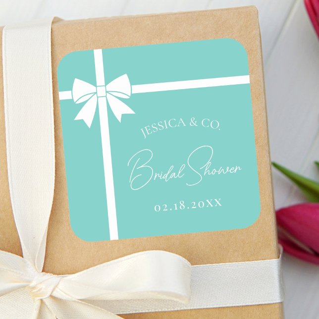 Bride & Co Elegant White Bow Ribbon Bridal Shower Square Sticker (Creator Uploaded)